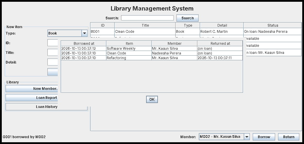 Borrow some items and press Loan History (the JOIN)